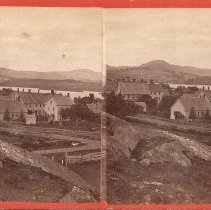 Stereoview Brigham - Second Family view with stone outcrop in front