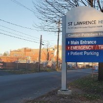 Rear View of Canton-Potsdam Hospital with Sign