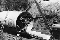 Steam shovel & crew form large culvert in place, Flynn Creek Road, Comptche
