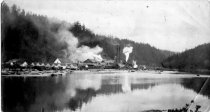 Exterior view of Mendocino Lumber Co mill from SW across Big River.