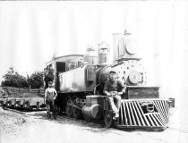 Fort Bragg: Train crew, Baldwin Locomotive #3 with logging flat cars in tow.