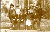 Group of 9 people from Melbourne pose in redwood forest.