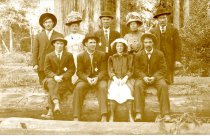 Group from Melbourne posed in redwoods.