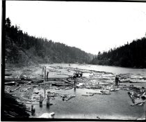 A few logs in the boom area of Big River, up river from the mill.