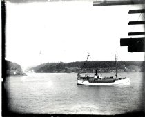 Steamer Sea Foam on her maiden voyage, in mouth of  Mendocino harbor.