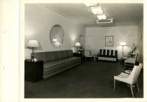 Black and white photograph of interior women's lounge, taken in October 193