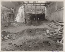 Black and white photograph of construction