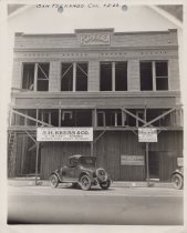 Black and white photograph of façade construction