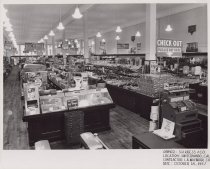 Black and white photograph of sales floor