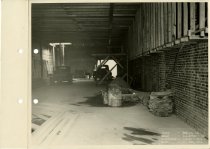 Black and white photograph of interior construction work, taken in May 1951