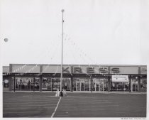 Black and white photograph of parking lot