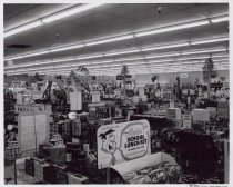 Black and white photograph of sales floor