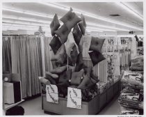 Black and white photograph of pillow display
