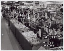 Black and white photograph of merchandise