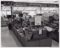 Black and white photograph of merchandise