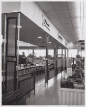 Black and white photograph of lunch counter
