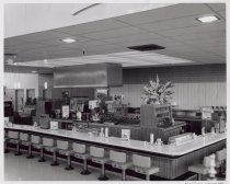 Black and white photograph of lunch counter