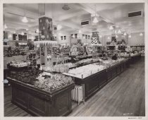 Black and white photograph of merchandise