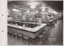 Black and white photograph of lunch counter