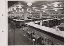 Black and white photograph of lunch counter