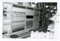 Black and white photograph of interior sales area basement, taken in Octobe
