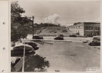 Black and white photograph of empty lot