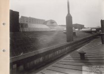 Black and white photograph of rooftop