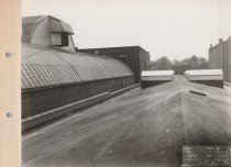 Black and white photograph of rooftop