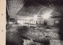 Black and white photograph of interior construction