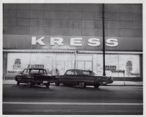 Black and white photograph of exterior at night
