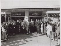 Black and white photograph of grand opening
