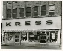 Black and white photograph of exterior sign, taken in April 1964 by Joe Alo