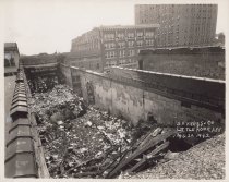 Black and white photograph of demolition