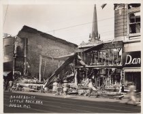 Black and white photograph of demolition
