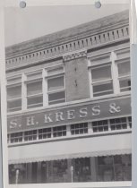 Black and white photograph of Kress sign from a zoomed in perspective