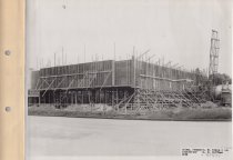 Black and white photograph of Kress construction site while the frame was b