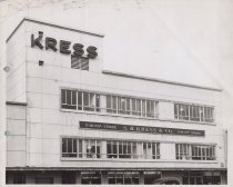 Black and white photograph of Kress rear store front