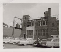 Black and white photograph of Kress side parking lot