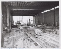 Black and white photograph of Kress construction site with the frame being