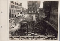 Black and white photograph of Kress construction site being cleared