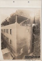 Black and white photograph of Kress construction site with walls being buil