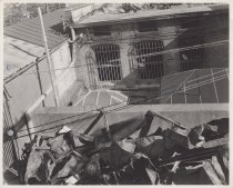 Black and white photograph of Kress rooftop angeld down