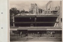 Black and white photo of Kress construction site with frame being construct