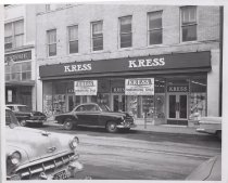 Black and white photograph of Kress store front