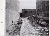 Black and white photograph of Kress construction site