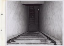 Black and white photograph of Kress stairs leading to basement