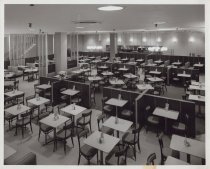 Black and white photograph of Kress diner seating area