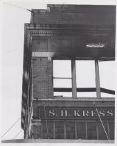 Black and white photograph of Kress walls showing fire damage