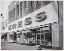 Black and white photograph of Kress store front
