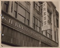 Black and white photograph of Kress store front
